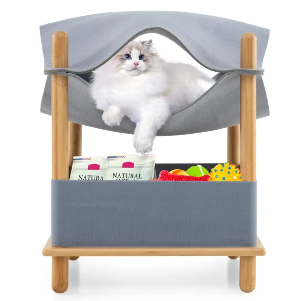 Kattenhuis met 2 etages verhoogd kattenbed met opbergruimte hangmat of kattenmand kattenmeubel 40 x 40 x 53 cm 2