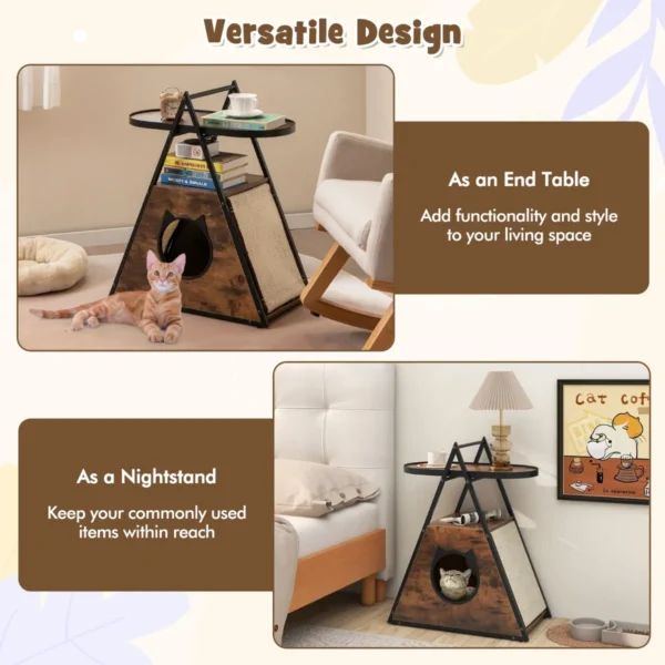 Kattenkast kattenhuis & bijzettafel & nachtkastje kast met kattenmand & 2 krabmatten & 2 planken a frame kattenmeubel voor katten 5
