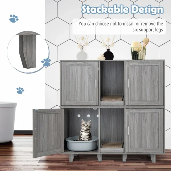 Kattenkast/tv standaard kattenhuis met 2 deuren kronkelende ingang multifunctioneel kattenmeubilair voor de woonkamer 4