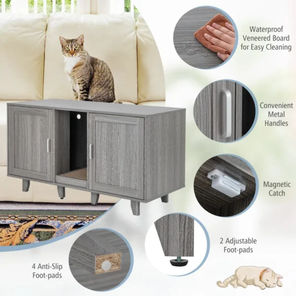 Kattenkast/tv standaard kattenhuis met 2 deuren kronkelende ingang multifunctioneel kattenmeubilair voor de woonkamer 7