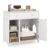 Kattenkast voor kattentoilet kattenbakkast met 2 laden 2 deuren & ingang & open vakken kattenmeubel binnen 80 x 51 x 78 cm wit 1