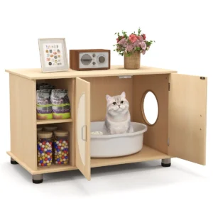 Kattenkast voor kattentoilet kattenhuis met krab deuren van sisal metalen poten en kattengat kattenbak 82 x 48 x 52 cm natuurlijke 1