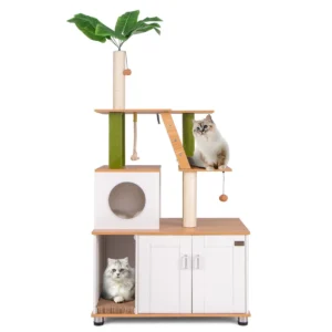 Kattenmeubel met kattenbakvak alles in eén meubel met krabpalen ladder mat sisaltouw groot kattenspeelmeubel voor binnen 1