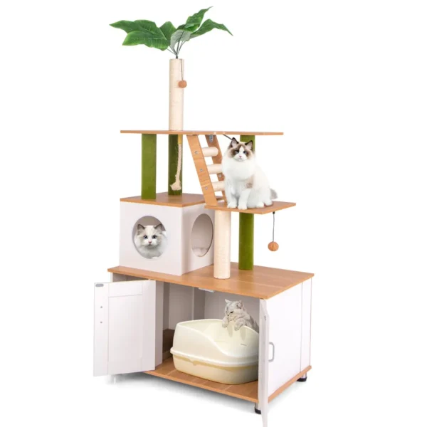 Kattenmeubel met kattenbakvak alles in eén meubel met krabpalen ladder mat sisaltouw groot kattenspeelmeubel voor binnen 2