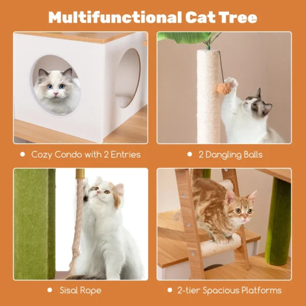 Kattenmeubel met kattenbakvak alles in eén meubel met krabpalen ladder mat sisaltouw groot kattenspeelmeubel voor binnen 7