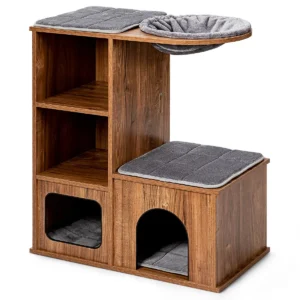 Kattenmeubels met grotmatten kattenspeelhuis houten krabpaal kattenhuis klimboom 69 x 39 x 80,5 cm 1