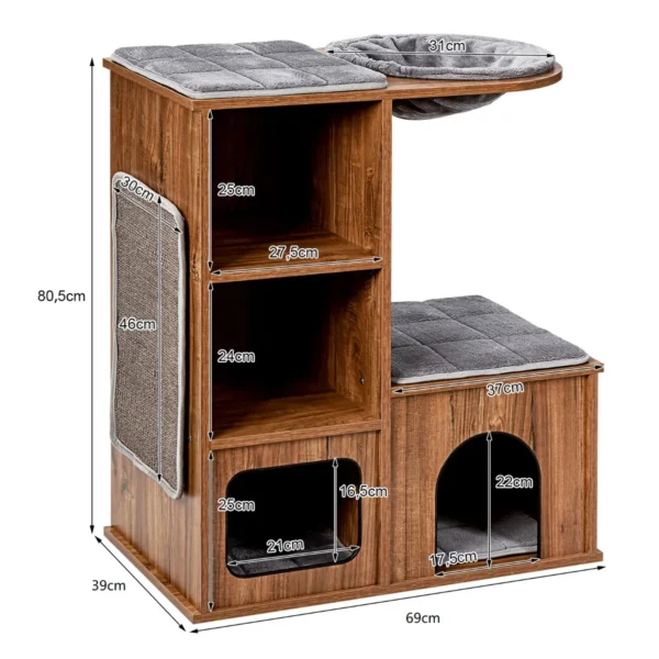 Kattenmeubels met grotmatten kattenspeelhuis houten krabpaal kattenhuis klimboom 69 x 39 x 80,5 cm 2