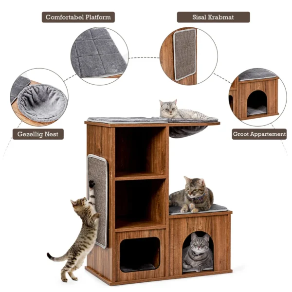 Kattenmeubels met grotmatten kattenspeelhuis houten krabpaal kattenhuis klimboom 69 x 39 x 80,5 cm 4