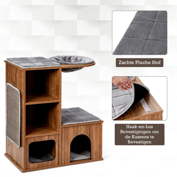 Kattenmeubels met grotmatten kattenspeelhuis houten krabpaal kattenhuis klimboom 69 x 39 x 80,5 cm 5