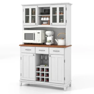 Keuken dressoir met ladekast keuken opbergkast met gehard glazen kast flessenrek verstelbare planken magnetron aanrecht 3 laden 1
