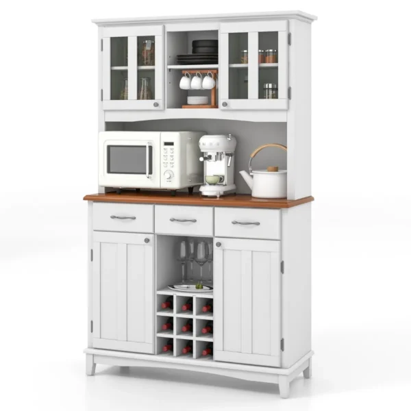 Keuken dressoir met ladekast keuken opbergkast met gehard glazen kast flessenrek verstelbare planken magnetron aanrecht 3 laden 1