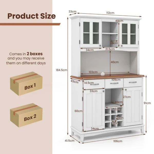 Keuken dressoir met ladekast keuken opbergkast met gehard glazen kast flessenrek verstelbare planken magnetron aanrecht 3 laden 2