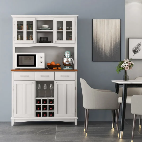 Keuken dressoir met ladekast keuken opbergkast met gehard glazen kast flessenrek verstelbare planken magnetron aanrecht 3 laden 6