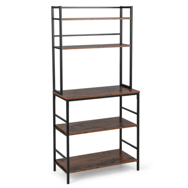 Keukenplank met 5 niveaus magnetronplank met open planken anti tip apparaat vrijstaand keukenopbergrek rustiek bruin 2