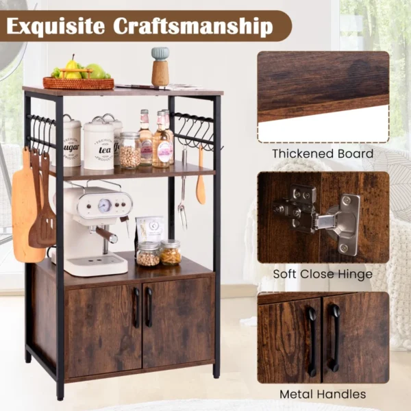 Keukenrek met kast 3 verdiepingen tellend bakkersrek met 2 open planken en 10 haken magnetronrek industrieel met metalen frame 5