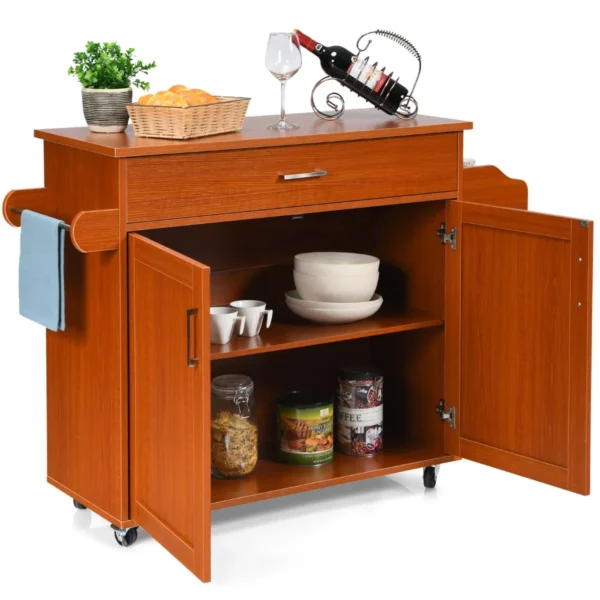 Keukentrolley met handdoekenrek en kruidenrek keukeneiland met lade 116 x 40 x 85 cm bruin 2
