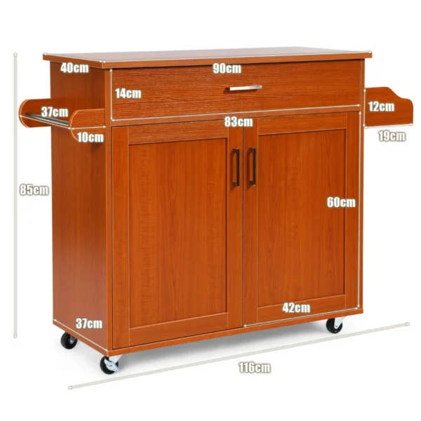 Keukentrolley met handdoekenrek en kruidenrek keukeneiland met lade 116 x 40 x 85 cm bruin 5