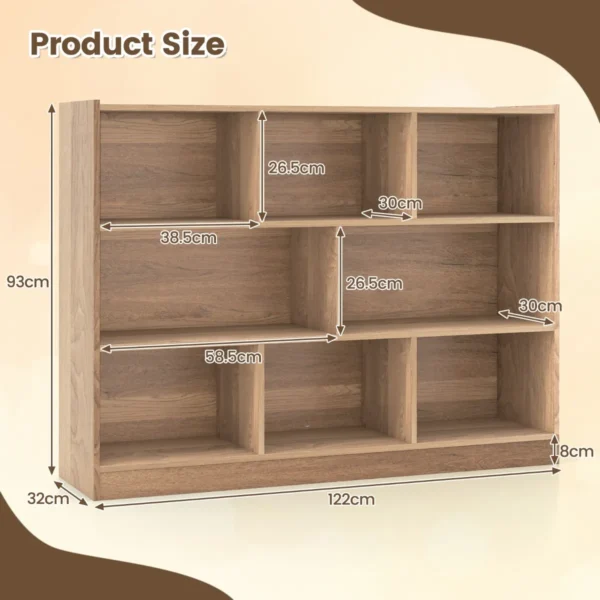 Kinderboekenkast op 3 niveaus met 8 planken kinderboekenrek voor kinderkamer woonkamer belastbaar tot 60 kg hout kleur 3