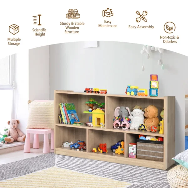 Kinderboekenkast & speelgoed opslag 5 kubussen kinderen opbergkast houten opbergplank met 5 compartimenten naturel 3
