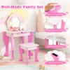 Kinderen kaptafel en krukje set princess make up kleed tafel set met spiegel & lade 2 in 1 kleuter kaptafel set schrijftafel roze 6