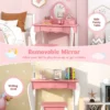 Kinderen kaptafel & kruk set houten kleine prinses make up kaptafel met 360 ° draaibare spiegel & 3 laden schrijftafel roze 3