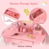 Kinderen kaptafel & kruk set houten kleine prinses make up kaptafel met 360 ° draaibare spiegel & 3 laden schrijftafel roze 4