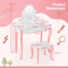Kinderen kaptafel & kruk set houten kleine prinses make up kaptafel met 360 ° draaibare spiegel & 3 laden schrijftafel wit + roze 2