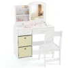 Kinderkaptafel met verlichting spiegel laden en 2 opbergdozen kaptafel met kruk make uptafel voor kinderen vanaf 3 jaar wit 2