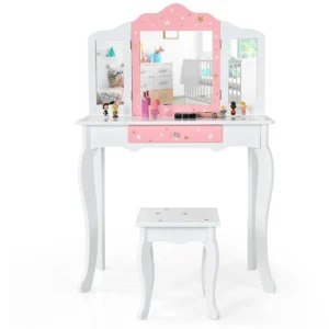 Kinderkaptafel prinses kaptafel met lade inklapbare spiegel met kaptafel wit 1