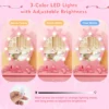 Kinderkaptafel set met verlichte spiegel tafel en kruk set met verstelbare verlichting grote lade gestoffeerde kruk roze 6