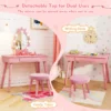 Kinderkaptafel set met verlichte spiegel tafel en kruk set met verstelbare verlichting grote lade gestoffeerde kruk roze 7