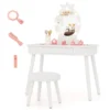 Kinderkaptafel set met verlichte spiegel tafel en kruk set met verstelbare verlichting grote lade gestoffeerde kruk wit 1