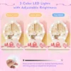 Kinderkaptafel set met verlichte spiegel tafel en kruk set met verstelbare verlichting grote lade gestoffeerde kruk wit 4