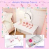 Kinderkaptafel set met verlichte spiegel tafel en kruk set met verstelbare verlichting grote lade gestoffeerde kruk wit 6