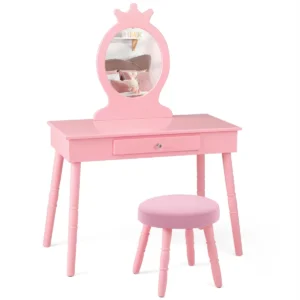 Kinderkaptafelset kinderkaptafel make uptafel met kruk en verwijderbare spiegel make up kaptafel roze 1