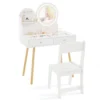 Kinderkaptafelset met verlichte spiegel make uptafel en stoelset open plank haken en lades houten kaptafel wit 1
