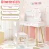 Kinderkaptafelset met verlichte spiegel make uptafel en stoelset open plank haken en lades houten kaptafel wit 3