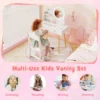 Kinderkaptafelset met verlichte spiegel make uptafel en stoelset open plank haken en lades houten kaptafel wit 6
