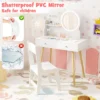 Kinderkaptafelset met verlichte spiegel make uptafel en stoelset open plank haken en lades houten kaptafel wit 7