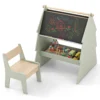 Kinderkunst ezel met krukje 2 in 1 krukje en dubbelzijdig krijtbord set met papierrolhouder opbergruimte leerspeelgoed voor jongens en meisjes 2