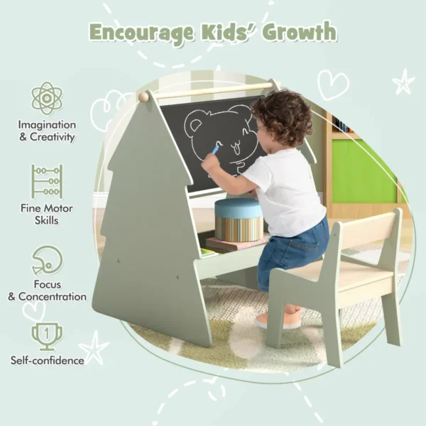 Kinderkunst ezel met krukje 2 in 1 krukje en dubbelzijdig krijtbord set met papierrolhouder opbergruimte leerspeelgoed voor jongens en meisjes 4