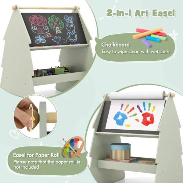 Kinderkunst ezel met krukje 2 in 1 krukje en dubbelzijdig krijtbord set met papierrolhouder opbergruimte leerspeelgoed voor jongens en meisjes 6