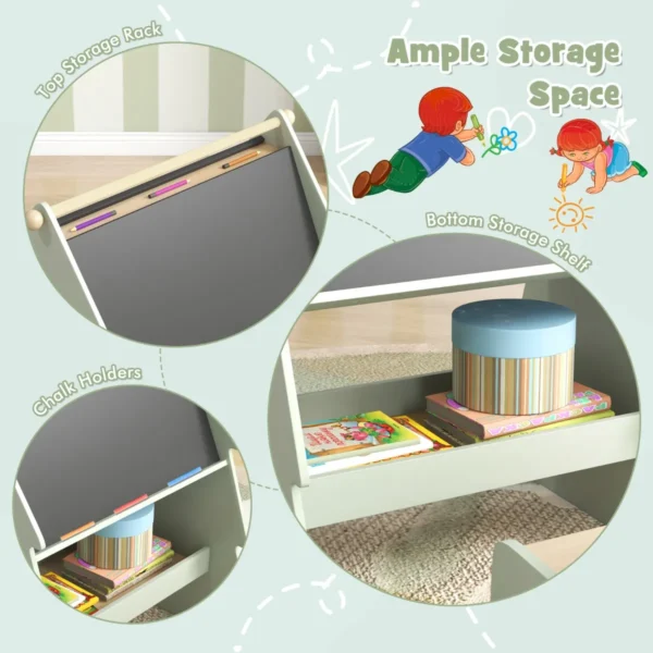 Kinderkunst ezel met krukje 2 in 1 krukje en dubbelzijdig krijtbord set met papierrolhouder opbergruimte leerspeelgoed voor jongens en meisjes 7