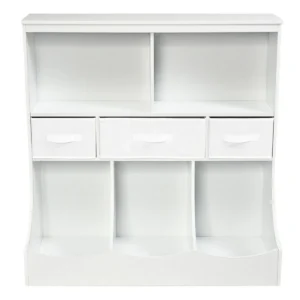 Kinderplank met 3 niveaus speelgoedplank met 5 planken en 3 laden boekenplank opbergplank kinderspeelgoedkastje wit 1