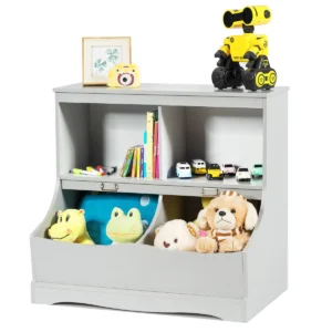 Kinderrek speelgoedrek met 4 vakken boekenrek voor kinderen opbergrek speelgoedorganizer 67 x 40 x 62 cm grijs 1