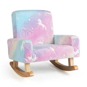 Kinderschommelstoel flanel gestoffeerd poten van massief populierenhout glow in the dark armleuningen kinderfauteuil 1