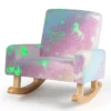 Kinderschommelstoel flanel gestoffeerd poten van massief populierenhout glow in the dark armleuningen kinderfauteuil 2