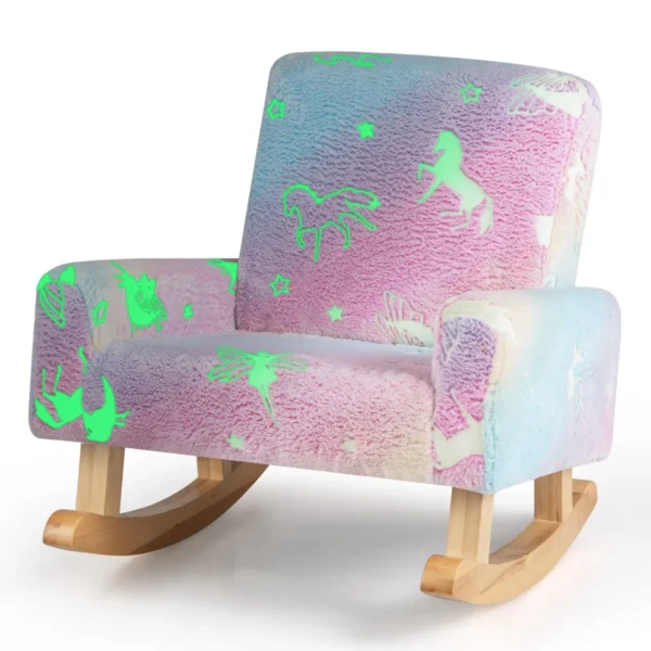 Kinderschommelstoel flanel gestoffeerd poten van massief populierenhout glow in the dark armleuningen kinderfauteuil 2