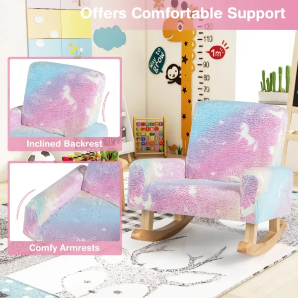 Kinderschommelstoel flanel gestoffeerd poten van massief populierenhout glow in the dark armleuningen kinderfauteuil 6