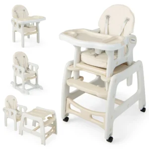Kinderstoel met 3 niveaus 4 afneembare universele wielen verstelbaar dienblad 20kg 6 36 maanden beige 1